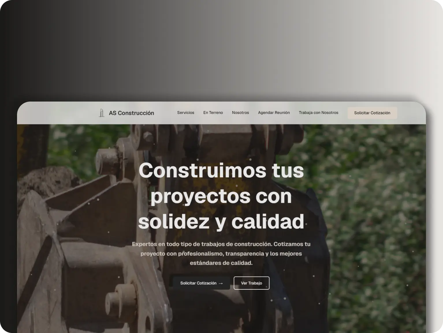 Captura de la página de inicio del sitio de AS Construcción