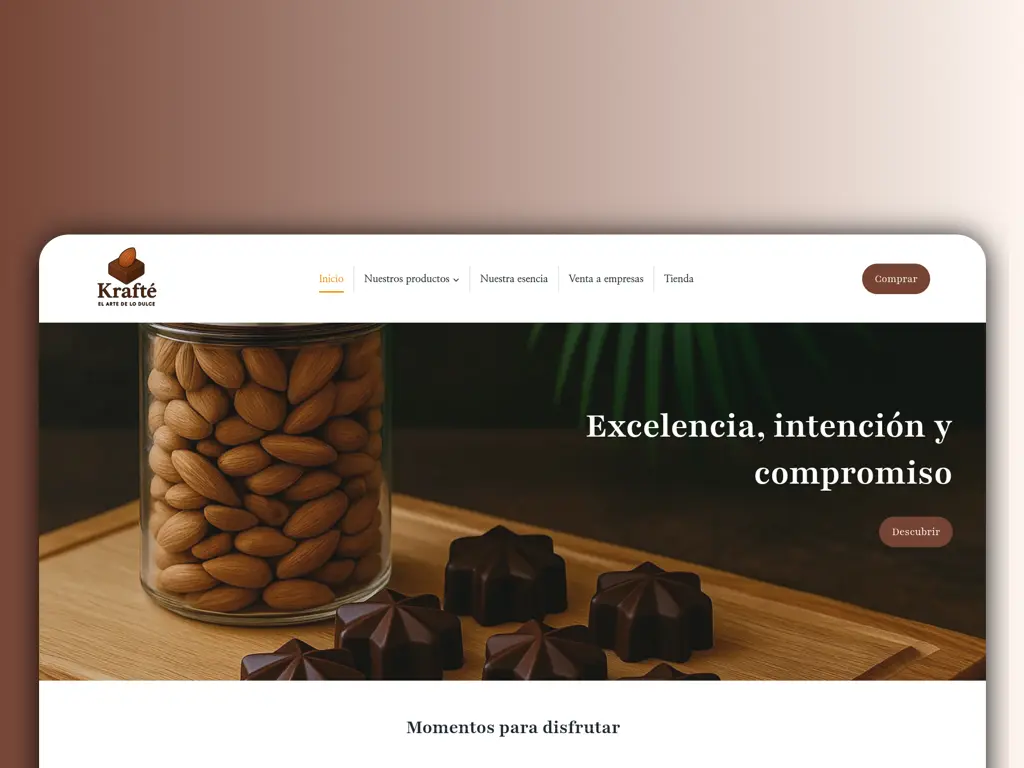 Captura de la página de inicio del sitio de Krafté