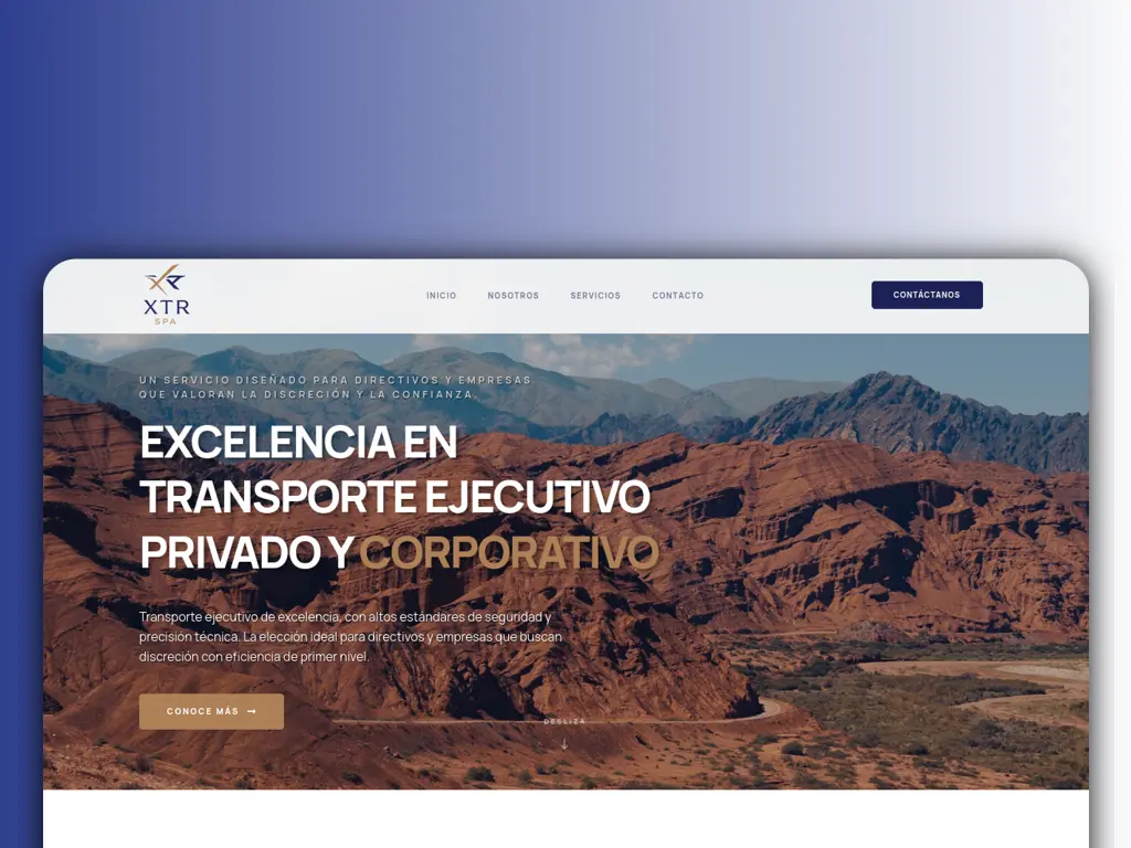 Captura de la página de inicio del sitio de Transportes XTR